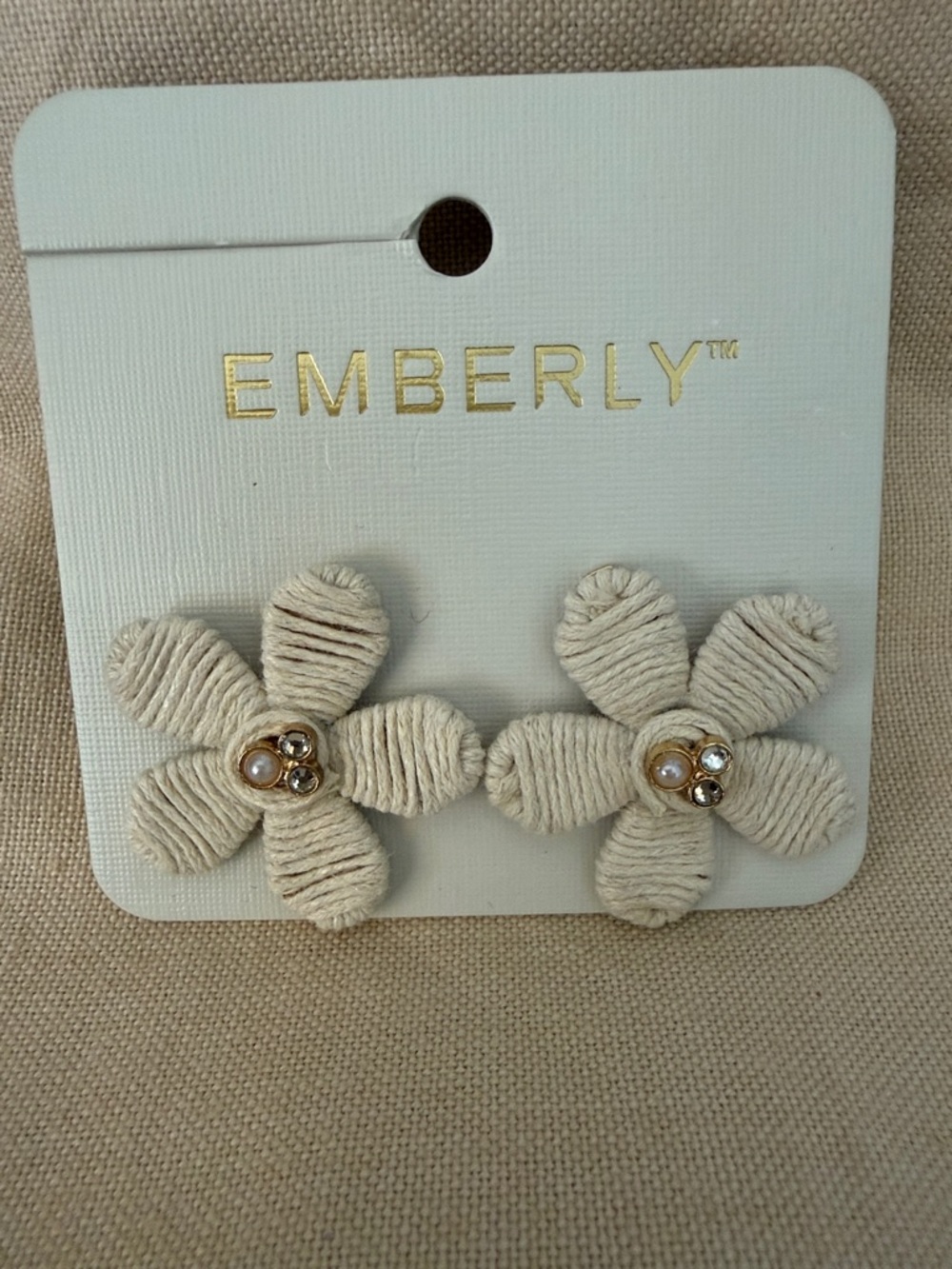 Cream Floral Rope Knot Stud Earrings -
